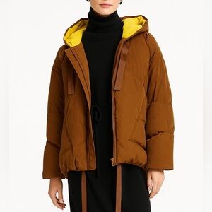 Essentiel antwerp brown and yellow chameleon puffer jacket